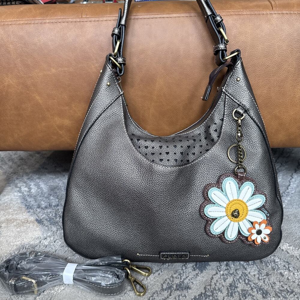 Chala Sweet Hobo Shoulder Bag Flower Lady Bug Bronze Crossbody Purse NWOT
